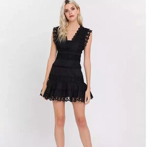 Olivaceous Black Ruffle Mini Dress